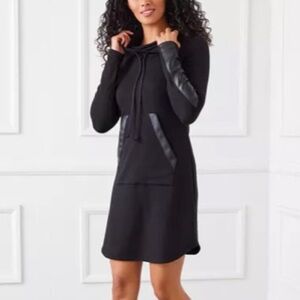 Karen Kane Womens Black Faux Leather Long Sleeve Cowlneck Dress NWT Size Large